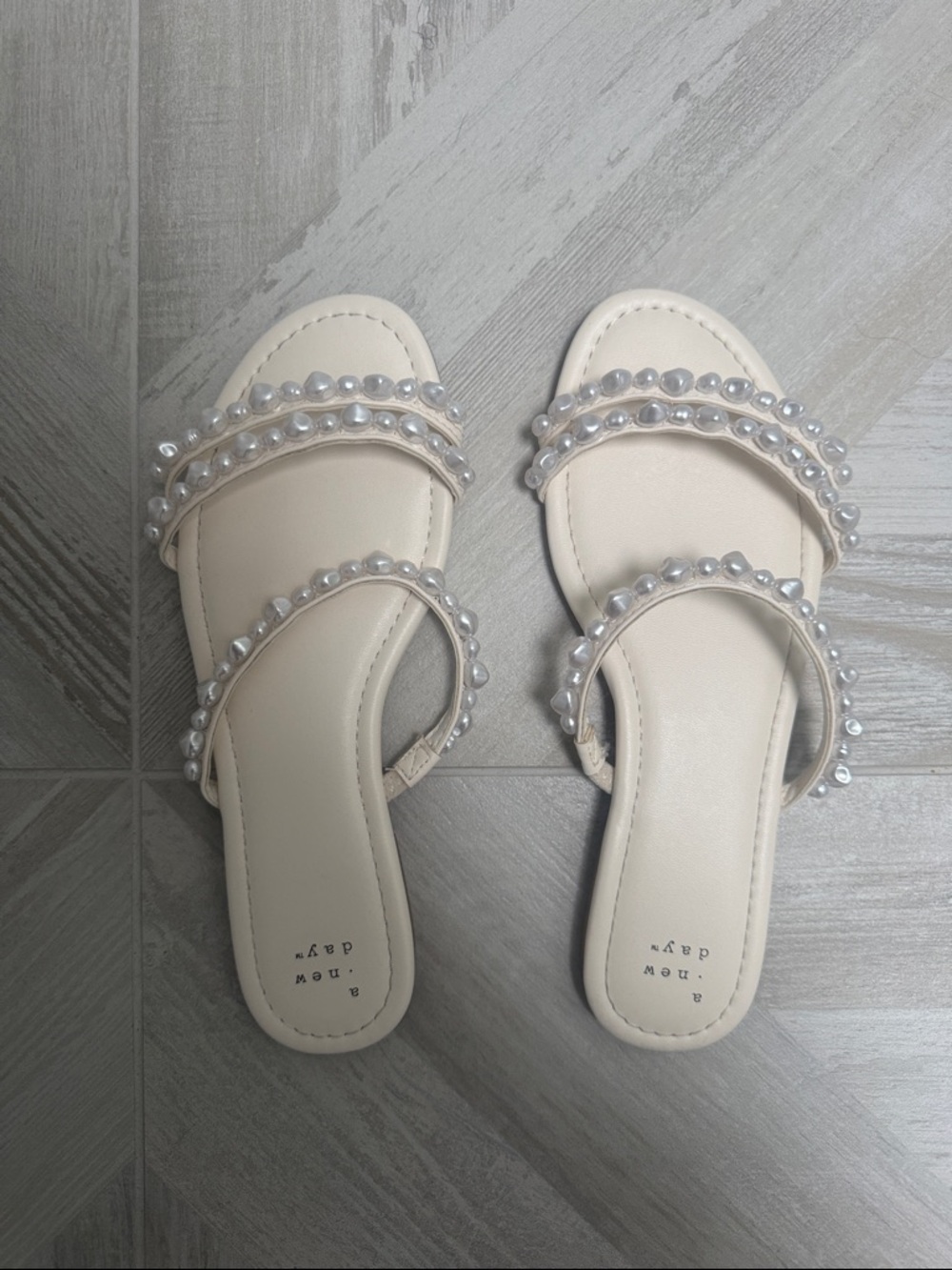 a new day Cream Pearl-Embellished Slide Sandals